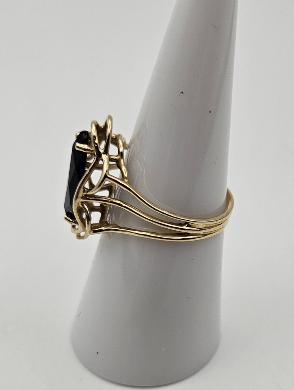KF 14K Plumb Gold Black Onyx Marquise Ring Size 6 Vintage Filigree Statement 14K - Picture 4 of 12